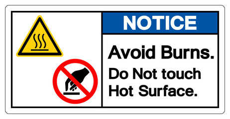 Notice Avoid Burns Do Not touch Hot Surface Symbol Sign, Vector Illustration, Isolate On White Background Label .EPS10