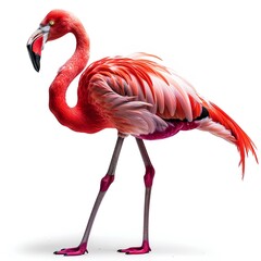 Pink flamingo isolated on white background with shadow. Flamingo bird isolated. Colorful bird