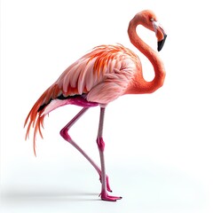 Obraz premium Pink flamingo isolated on white background with shadow. Flamingo bird isolated. Colorful bird