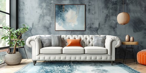 A contemporary, gray living room with nautical accents. Generative Ai