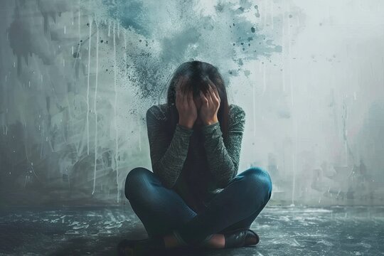 sat girl, woman sitting on the hall