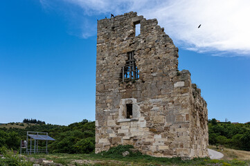 The remains of the Byzantine tower of Marmariou at the archaeological site of Amphipolis in Macedonia, Greece