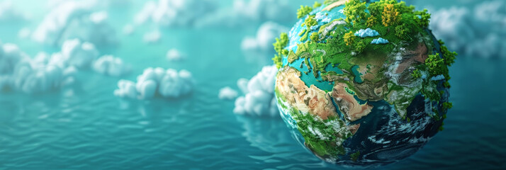 Banner dedicated to Earth Day and environmental protection with a picture of the planet. Volumetric...