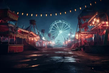 Gordijnen Abandoned carnival with broken rides © Michael Böhm