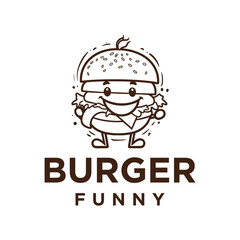 Cute burger, food and beverage logo vector illustration