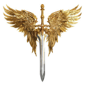 fantasy sword golden wings angel clipart isolated