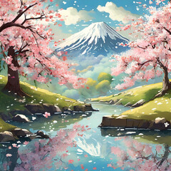 봄에 핀 벚꽃 풍경