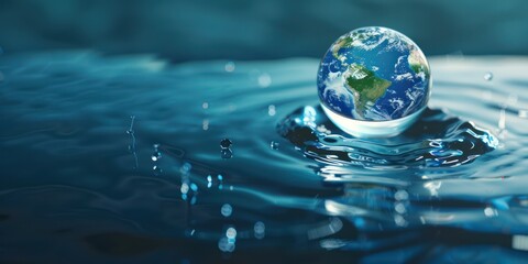 planet earth inside a drop of water, Cinematic, 50mm lens, f/2.8, accentuation, global illumination  - obrazy, fototapety, plakaty
