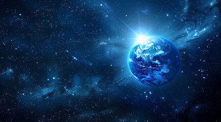 The background depicts planet Earth with a blue glow