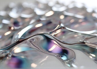 close up of abstract white glass iridescent shape