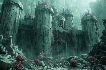 A dramatic scene of a lymph node castle under siege, bolstered by an army of antioxidant soldiers - obrazy, fototapety, plakaty