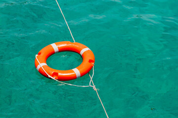 Rescue Swimming Float On Blue Sea.