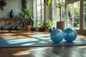 Foto op Plexiglas Home fitness routine, living room setup, focused workout, morning energy boost , close up © NatthyDesign
