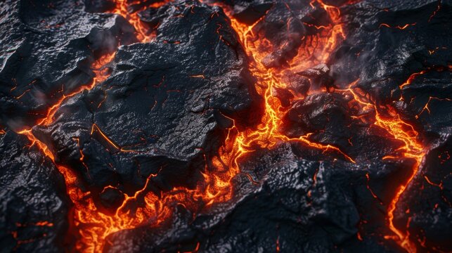 Dramatic aerial view of a volcanic eruption crater with glowing molten lava and smoke, showcasing nature's raw power.