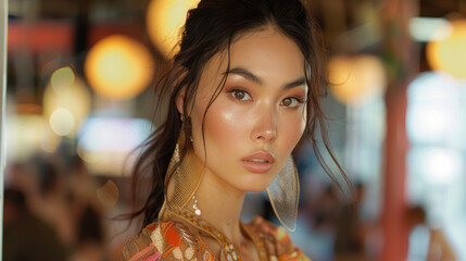 Obraz premium Asian fashion model at a fashion show.