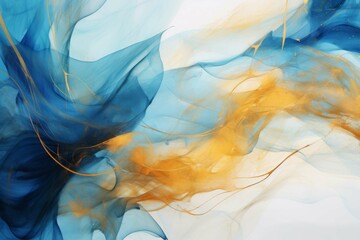 blue and gold background abstract art with swirling lines - obrazy, fototapety, plakaty