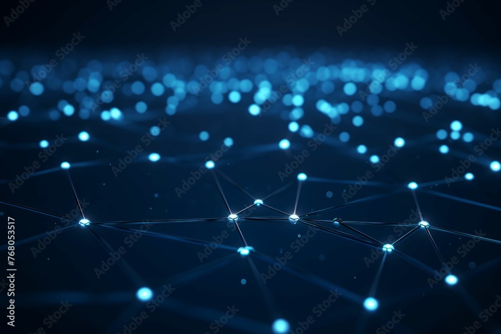 Wall mural blue interconnected network with light background and dots