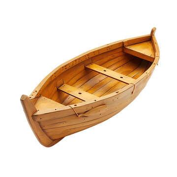 Small wooden empty rowing boat isolated on transparent background