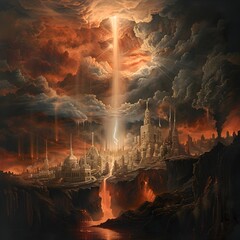 Nightmarish Hellscape Transforms into Celestial City as Light Pierces the Darkness,Revealing the Power of Faith