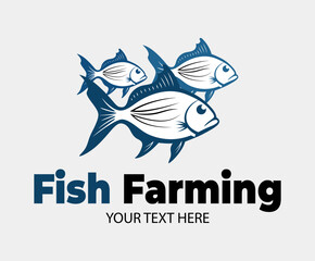 Obraz premium Fish farming or pisciculture creative logo. Three fish emblem. Growing fish element.