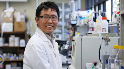 Asian scientist in a laboratory with innovative technologies