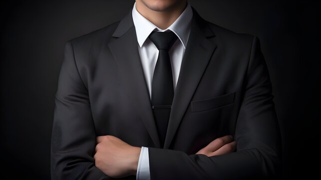 Professional man in sharp business suit - A well-dressed man in a dark suit poses confidently with his arms crossed, exuding professionalism and expertise