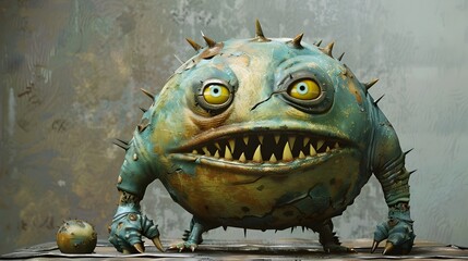 Menacing Inflation Monster with Exaggerated Features and Bold Textures - obrazy, fototapety, plakaty