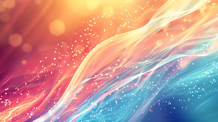 Abstract background with colorful waves and particles.
