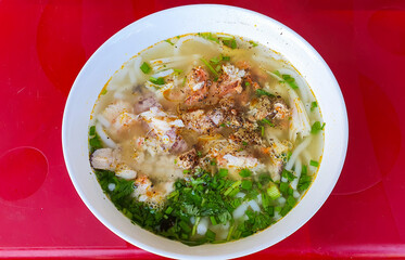 Vietnamese Rice Noodles Soup With Seafood.