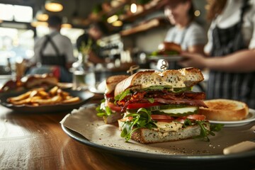 A sizable sandwich resting on top of a white plate, ready to be savored