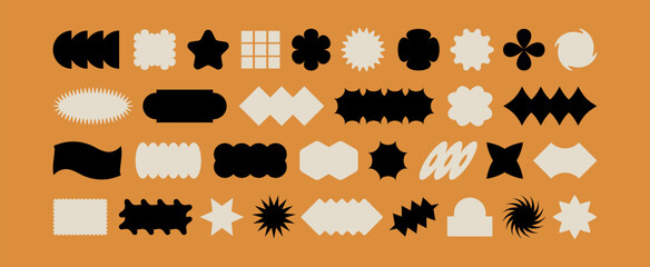 Bauhaus memphis design.Set of geometric modern brutalist shapes.Abstract retro icons and symbols in y2k style. Modern minimalist elements swiss style, abstract bold primitive design. Y2K elements set.