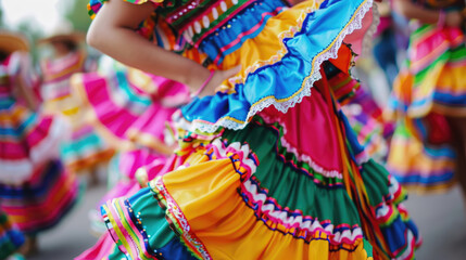 Colorful costumes for a Cinco de Mayo parade.