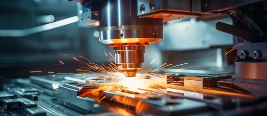 Metalworking CNC milling machine. Cutting metal modern processing technology - obrazy, fototapety, plakaty