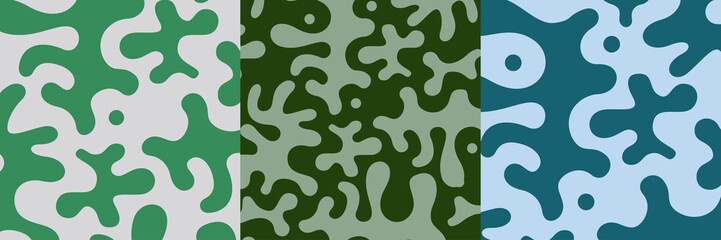 Set of natural color abstract organic shape print seamless pattern illustration in nature style. Trendy background collection with creative forms.