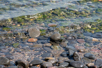 View of the surf on the pebble beach