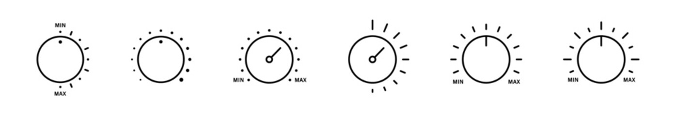 Adjustment dial icons set. Volume controller vector icons collection. Control knobs vector symbols - obrazy, fototapety, plakaty