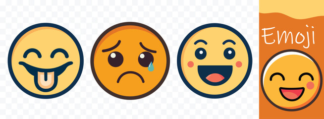 Happy smiley face or emoticon flat vector  line art  or  fill color  apps and websites .