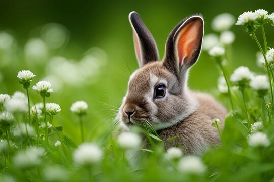 A cute rabbit cub bunny, kit, bunny rabbit, baby rabbit, leveret, young rabbit, rabbitling, bunnykin, bunnikin, lapin, lapereau, conejito,  image stock photo 
