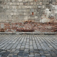 Aged Brick Wall and Paved Ground Textured Background for Photography and Graphic Design