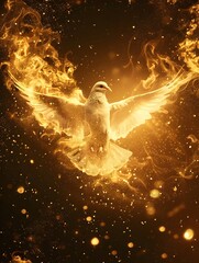 Obraz na płótnie Canvas Ethereal Dove of the Holy Spirit Ablaze with Divine Fire and Radiant Particles of Transcendent Energy