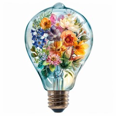 A light bulb with a flowery design on it - obrazy, fototapety, plakaty