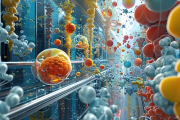 An imaginative view inside a nanofactory with molecular assemblers building complex structures