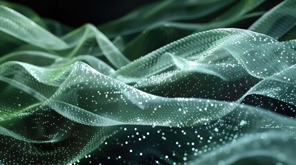 An imaginative depiction of a nanofiber fabric weaving itself to adapt to environmental changes