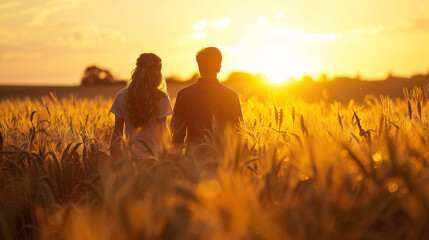 couple in the field at sunset