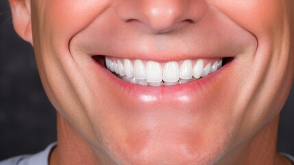 Perfect white smile close-up for dental services. Healthy teeth close-up for oral hygiene promotion. Close-up of flawless smile for cosmetic dentistry advertising.
