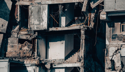 destroyed and burned houses in the city Russia Ukraine war