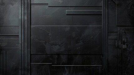 Abstract black background with black metal plate on dark wall with copy space, web banner template.