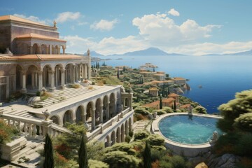 Opulent Roman villa by the Mediterranean Sea - obrazy, fototapety, plakaty