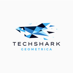 Shark Tech Geometric polygonal logo vector icon illustration - 768064345