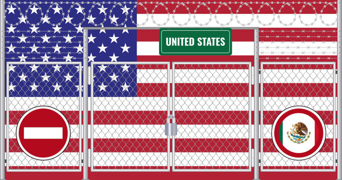 Illustration of USA flag under lattice. Concept of isolationism